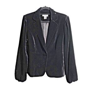 VTG Aris A Black Velvet Blazer Silk Blend Jacket Womens L Dark Academia Vamp SEE